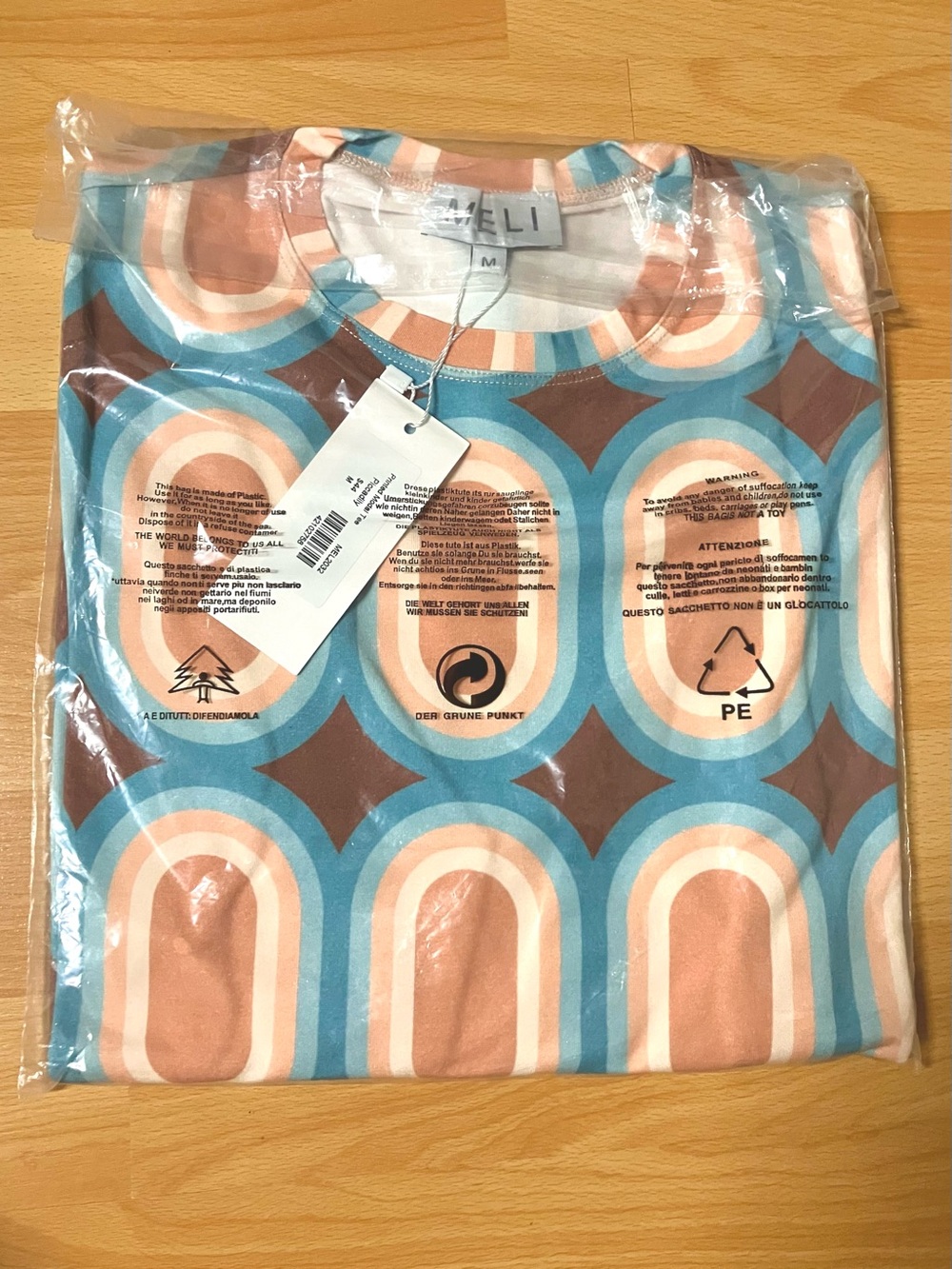 Meli Retro Geometric Long Sleeve Lux Tee - Peach, Blue, Brown - Picture 3 of 6